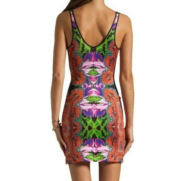 Clover Canyon Dress Orchid Trip Size Small Orange Neoprene Scuba Bodycon Sheath - Picture 2 of 7